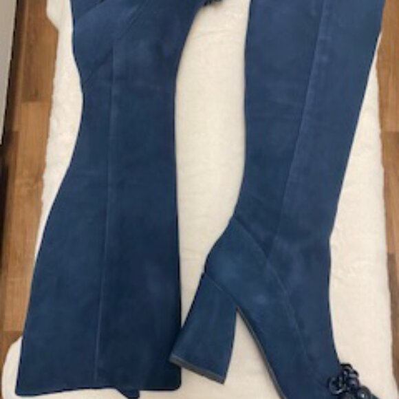 Tory Burch Addison 95 MM Boots Addison Suede Royal Navy Blue Size 10.5 Boot - Picture 2 of 6